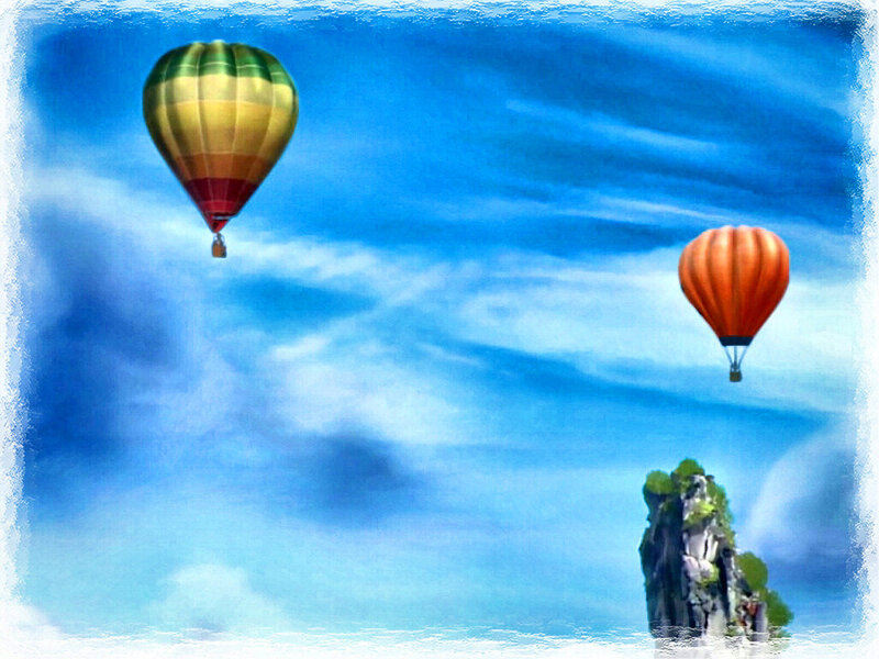 Hot Air Balloons over Island — Blue