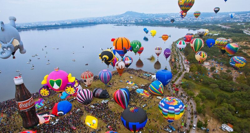 Hot Air Balloons over Lake — Blue, Festive