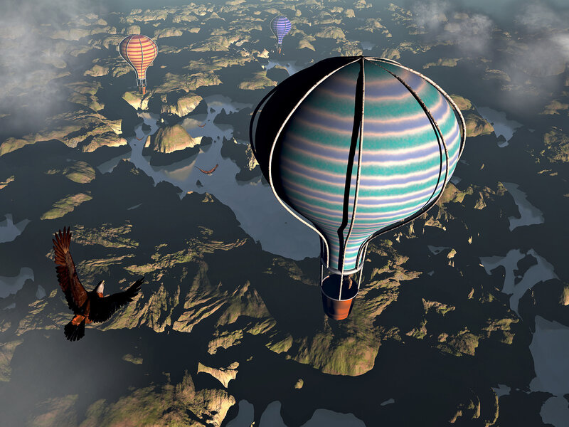 Hot Air Balloons over Landscape — Green