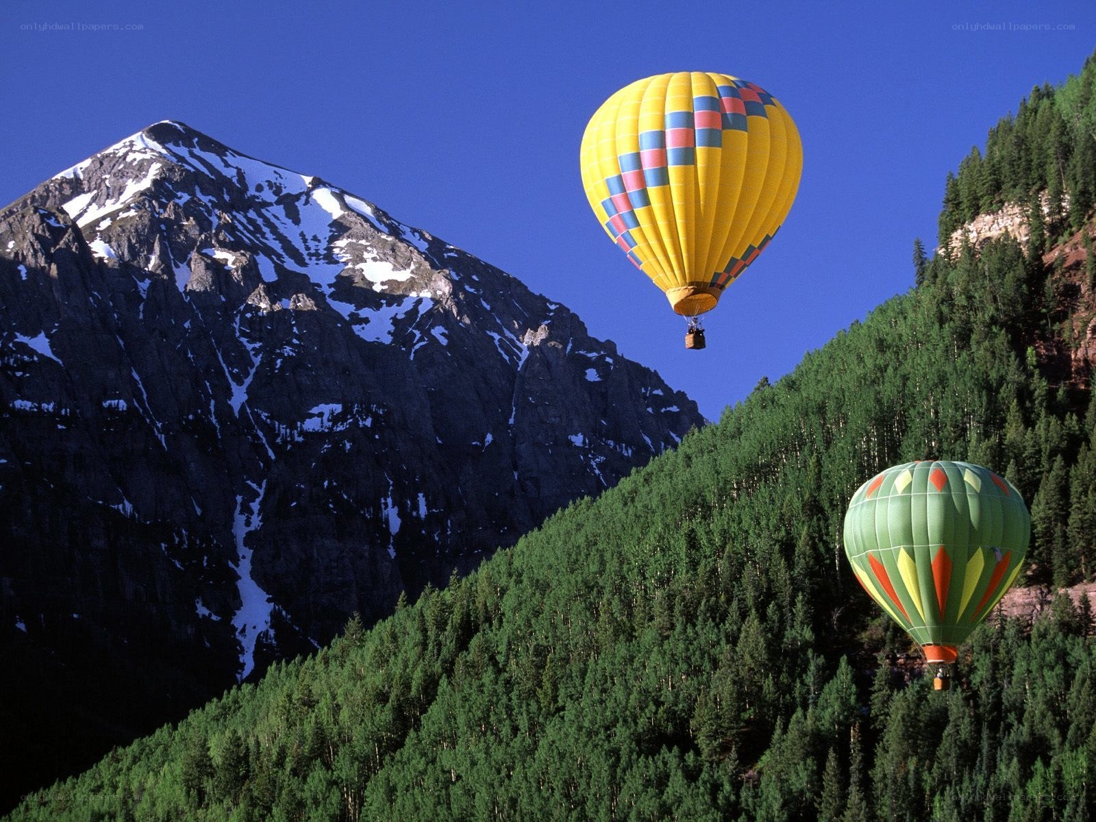 Hot air balloons over mountains