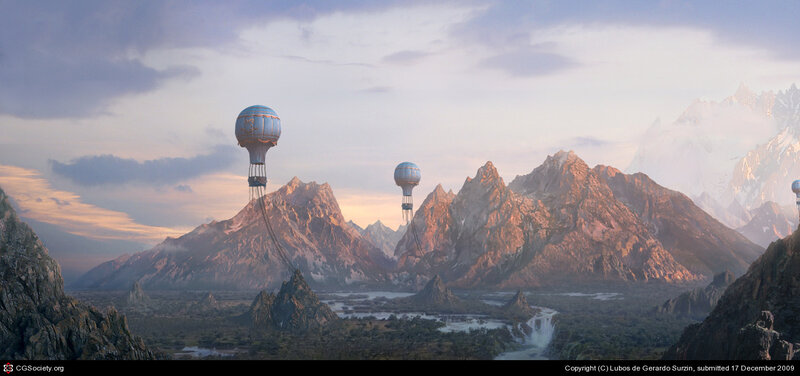 Hot Air Balloons over Mountains — Blue