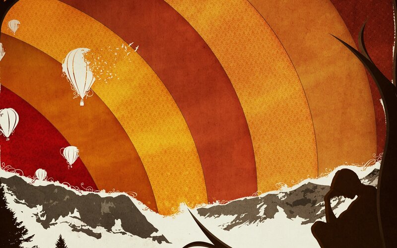 Hot Air Balloons over Mountains — Orange