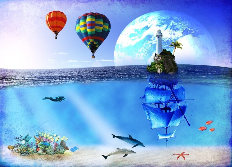 Hot Air Balloons over Ocean