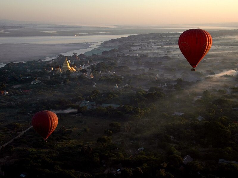 Hot Air Balloons over Pagoda