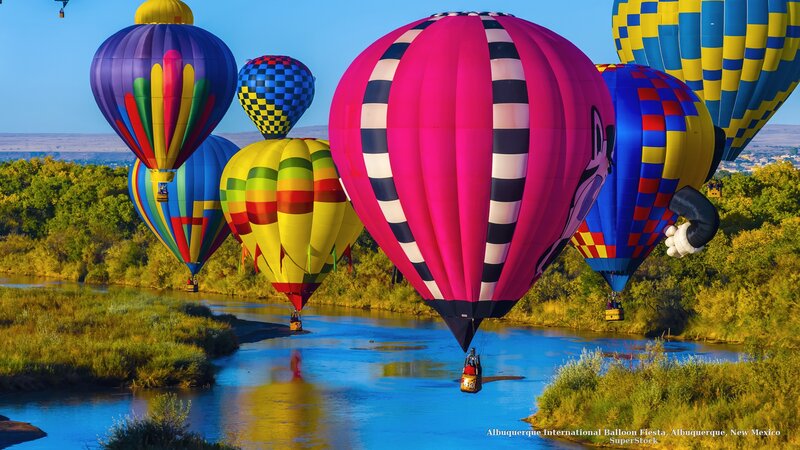Hot Air Balloons over River — Pink