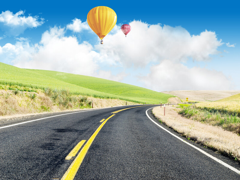 Hot Air Balloons over Road — Blue