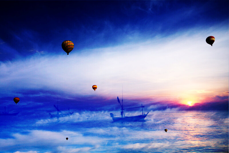 Hot Air Balloons over Sea