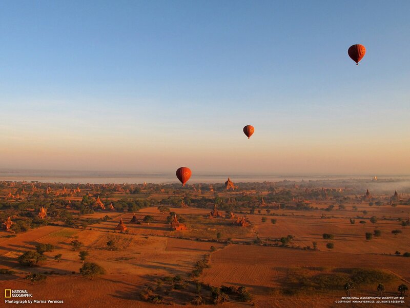 Hot Air Balloons over Temples — Blue