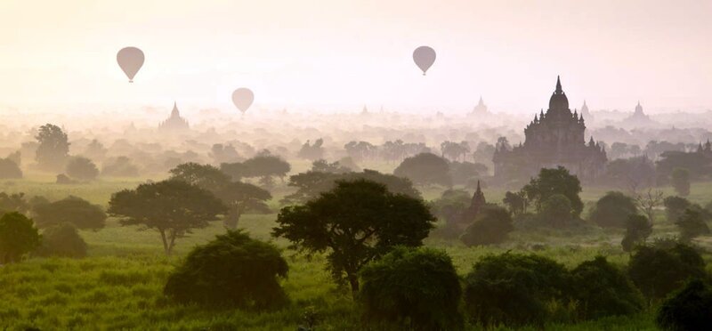 Hot Air Balloons over Temples — Green