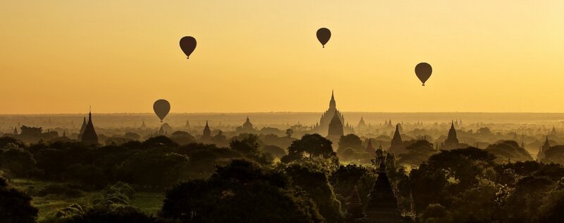 Hot Air Balloons over Temples — Orange, Serene