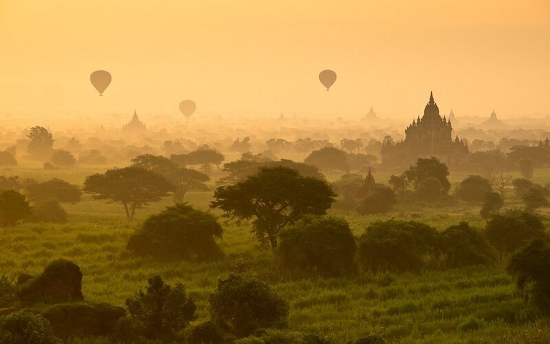 Hot Air Balloons over Temples — Orange