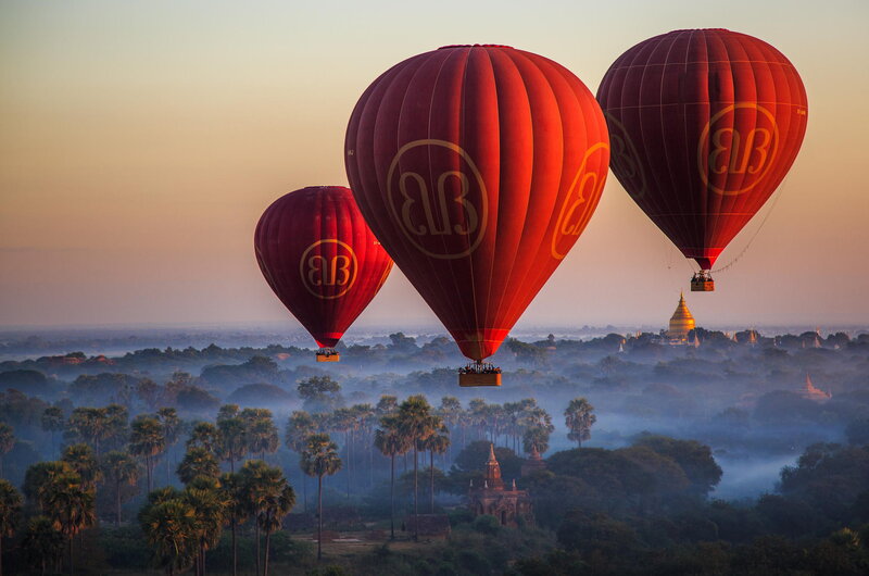 Hot Air Balloons over Temples — Red