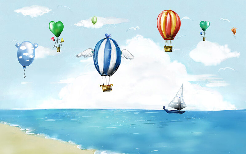 Hot air balloons over the sea