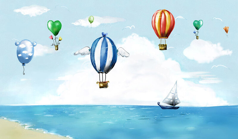 Hot air balloons over the sea