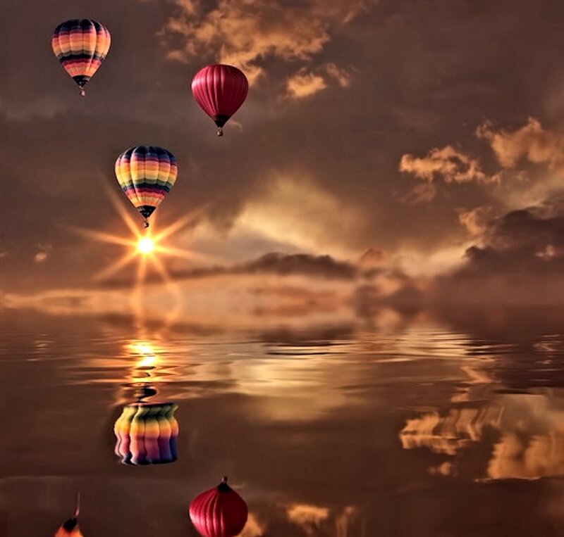 Hot Air Balloons over Water — Orange