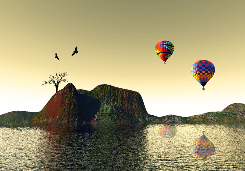 Hot Air Balloons over Water — Yellow
