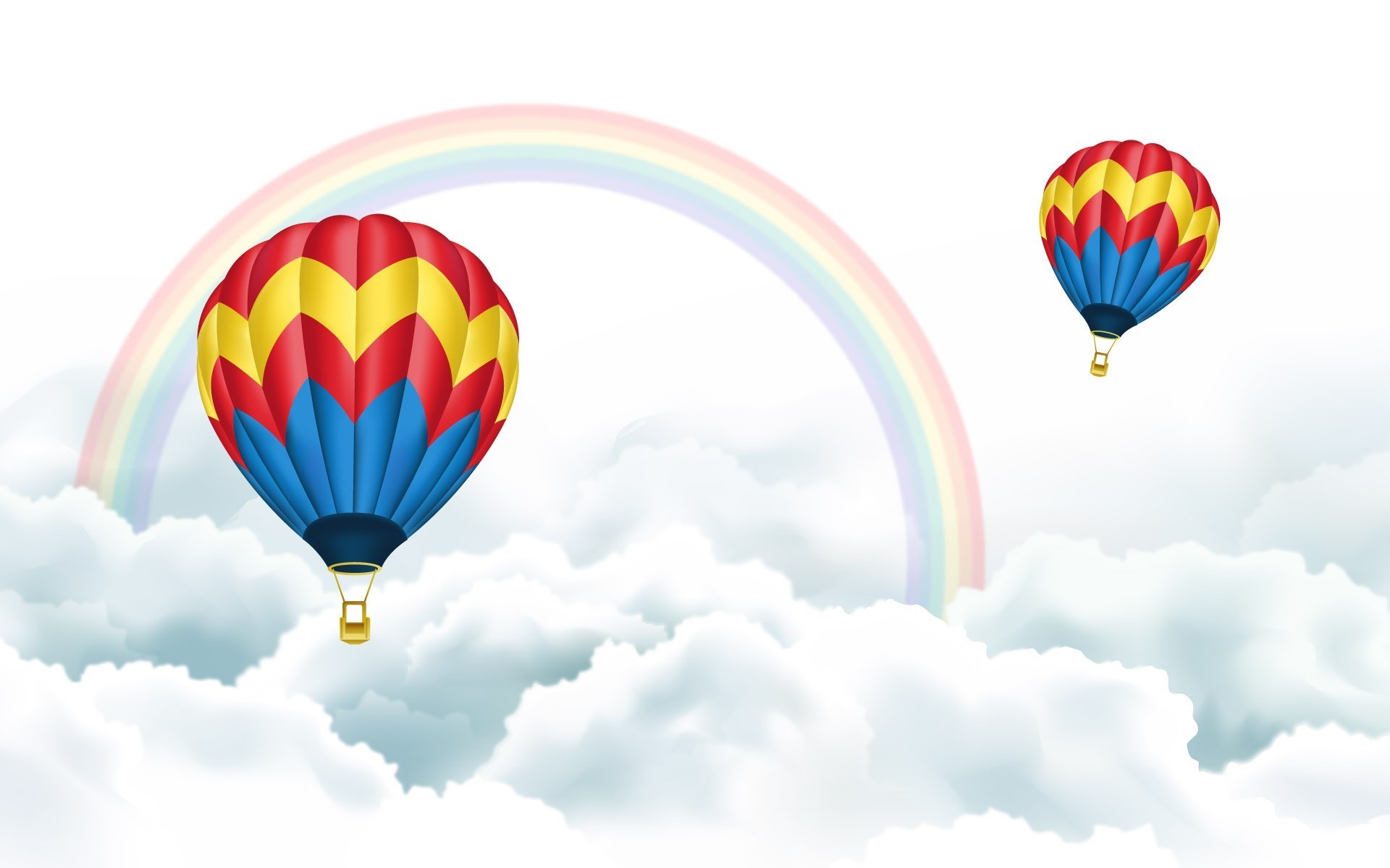 Hot air balloons with rainbow