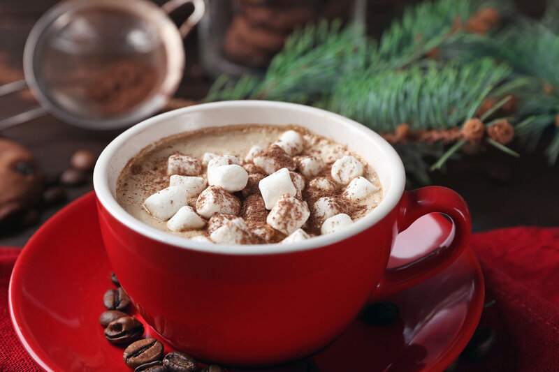 Hot Chocolate with Marshmallows — Red, Cozy