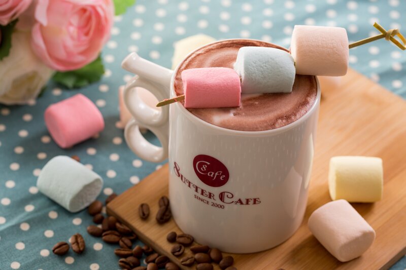 Hot Chocolate with Marshmallows — White, Cozy, Photograph, Coffee Beans
