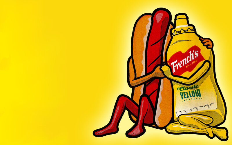 hot dog and mustard hugging