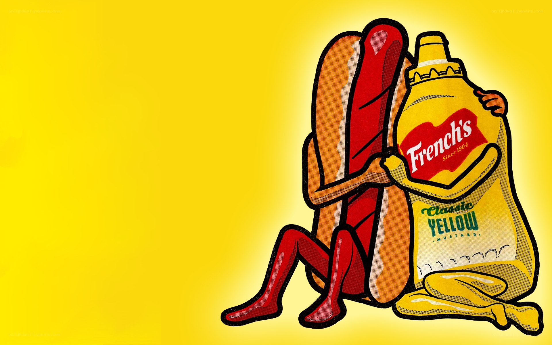 hot dog and mustard hugging