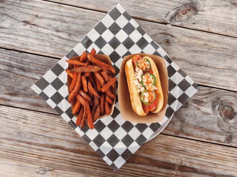 Hot Dog and Sweet Potato Fries