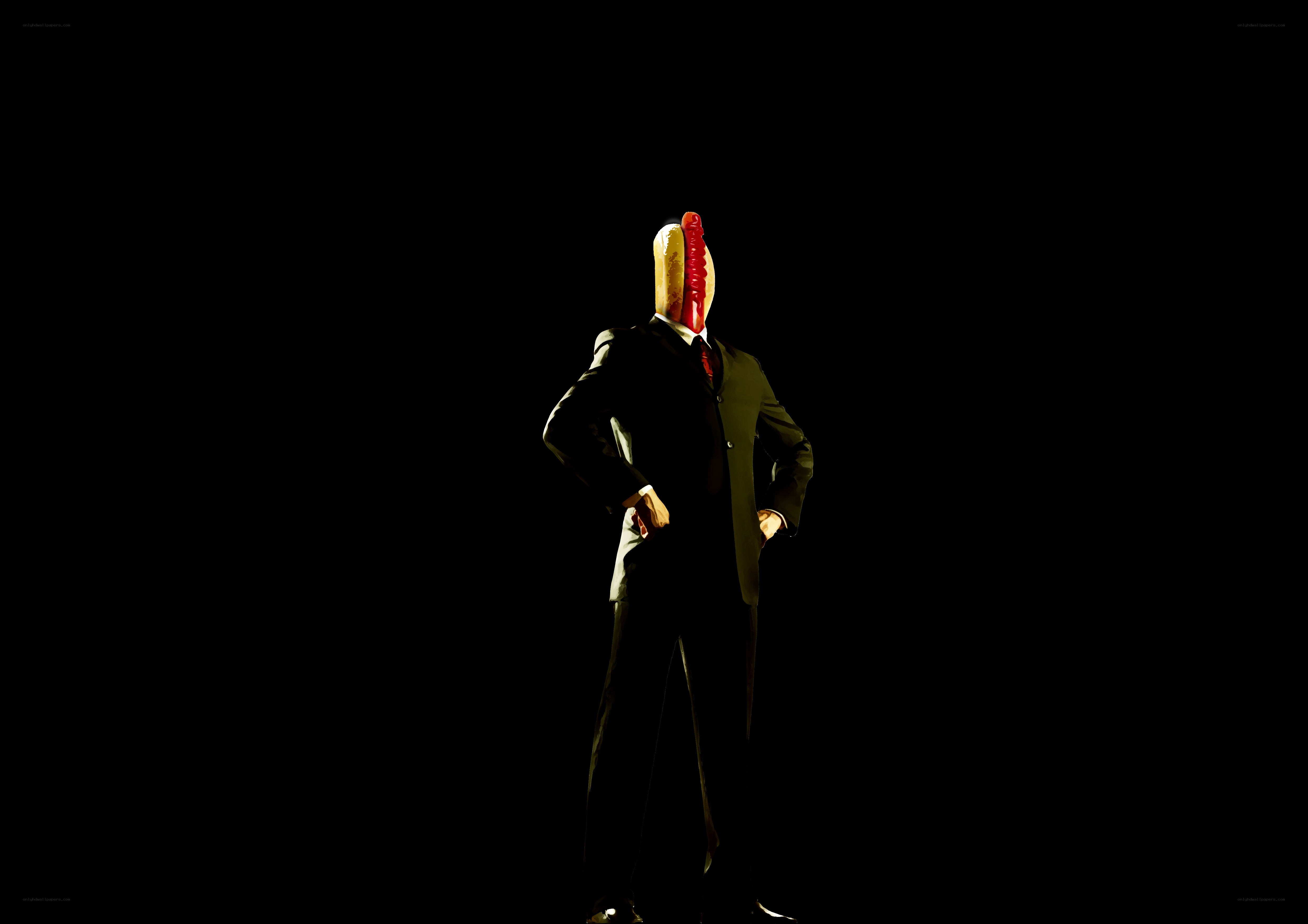 Hot dog-headed man in suit