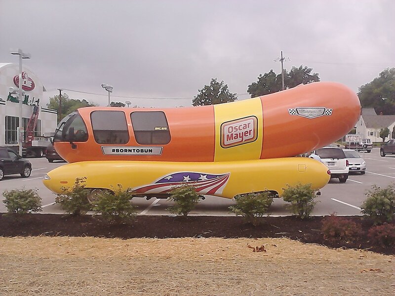 Hot Dog-shaped Vehicle — Orange, Overcast