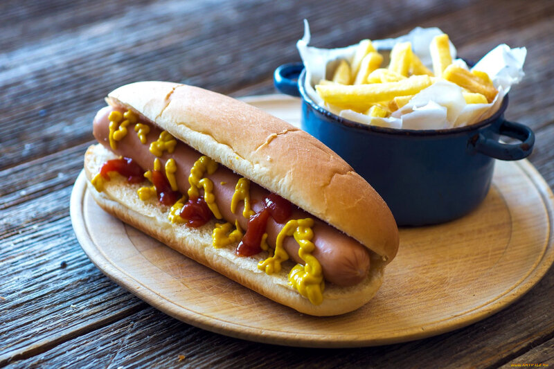 Hot Dog with Fries — Brown, Appetizing