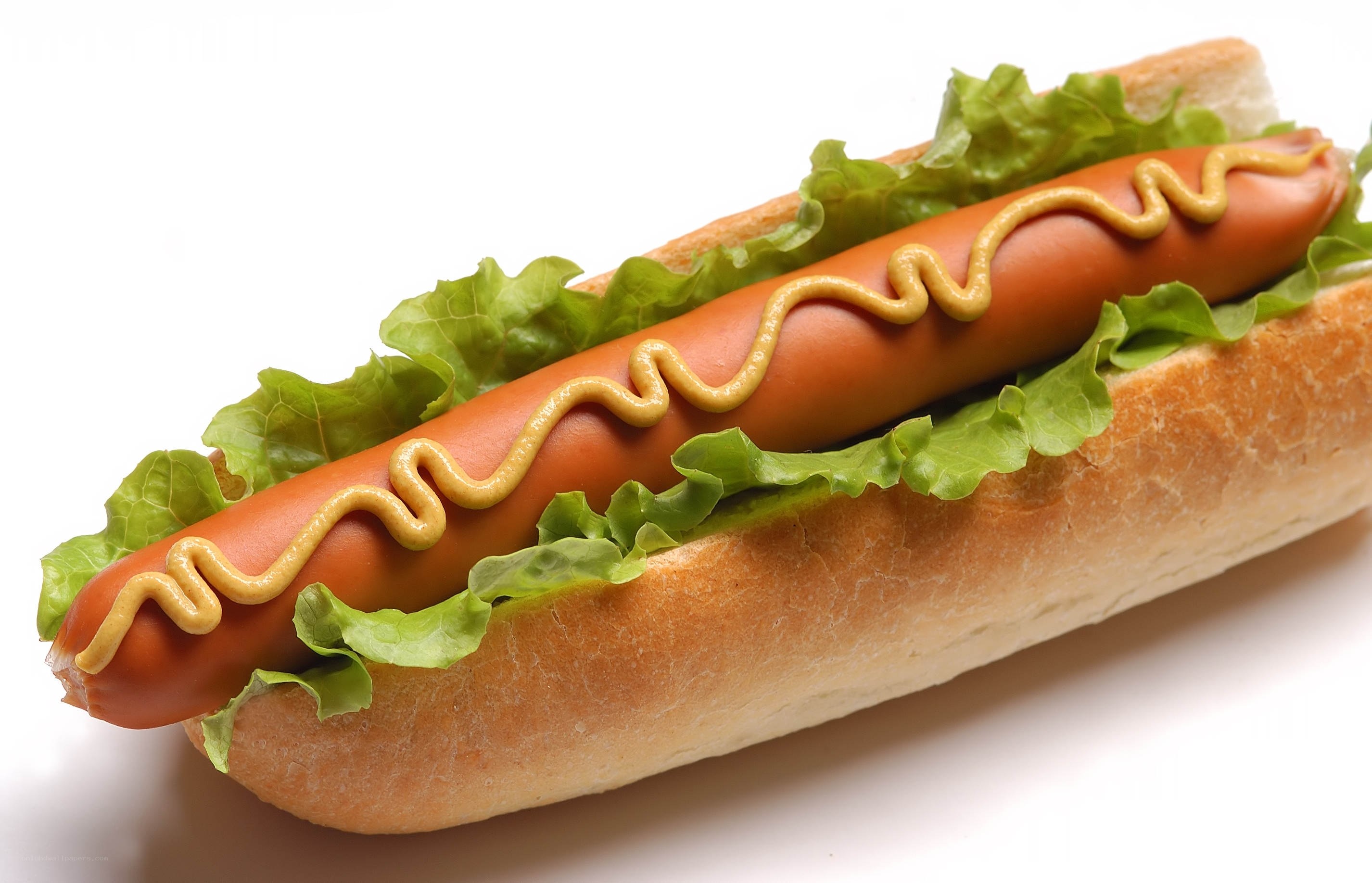 hot dog with mustard and lettuce