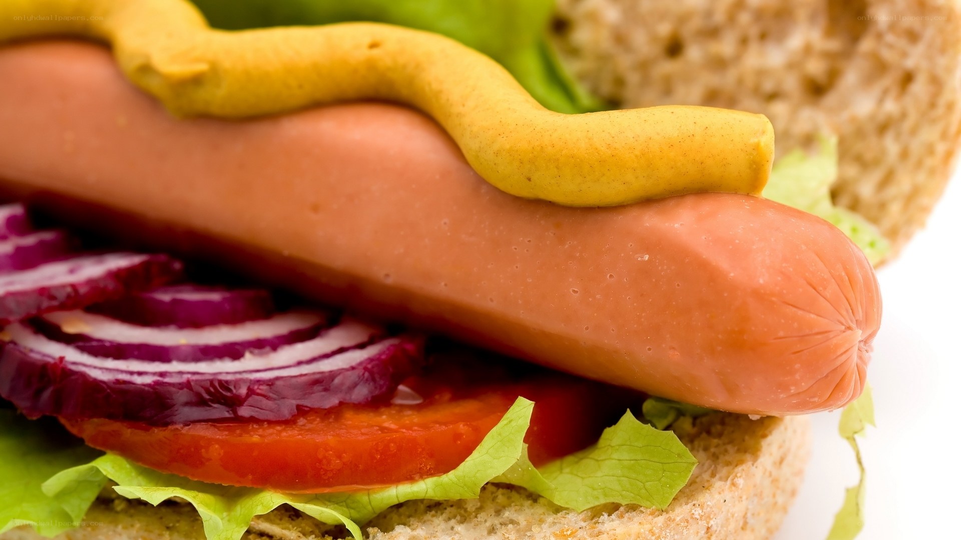 hot dog with mustard and toppings