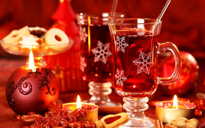 Hot Drink with Cookies — Red, Festive