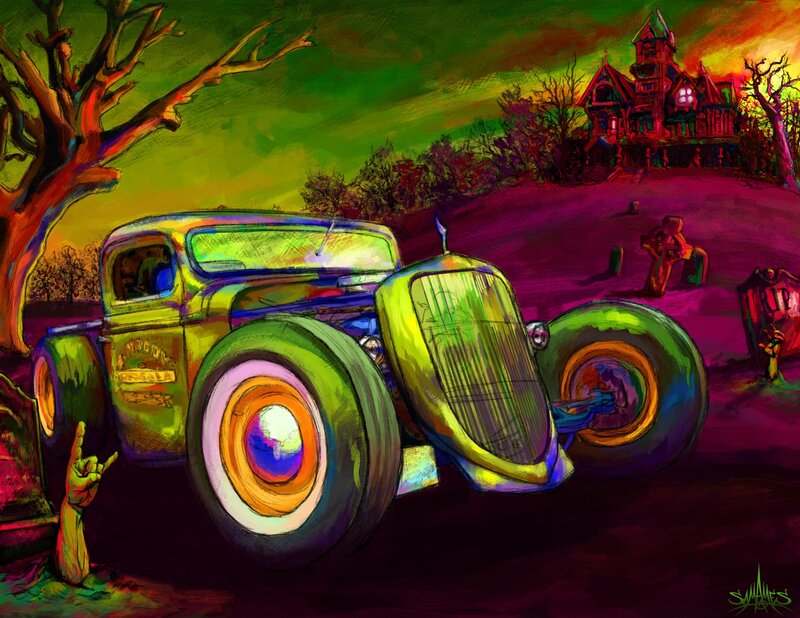 Hot Rod Car in Graveyard