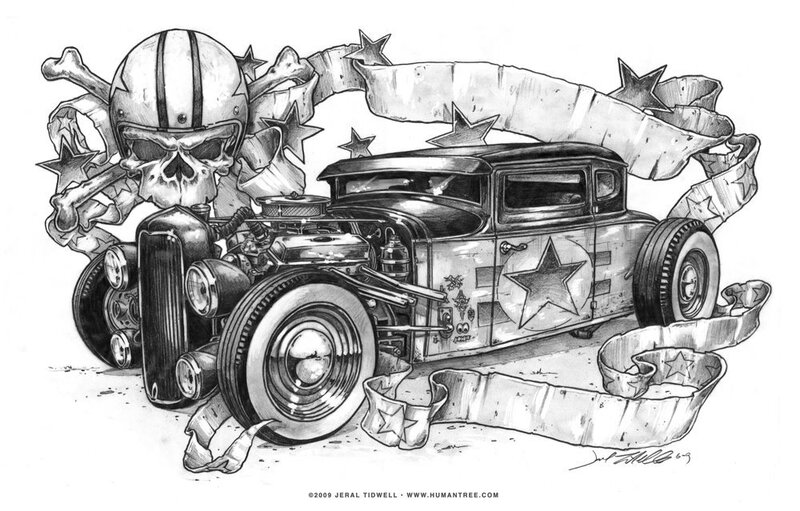 Hot Rod Car with Skull