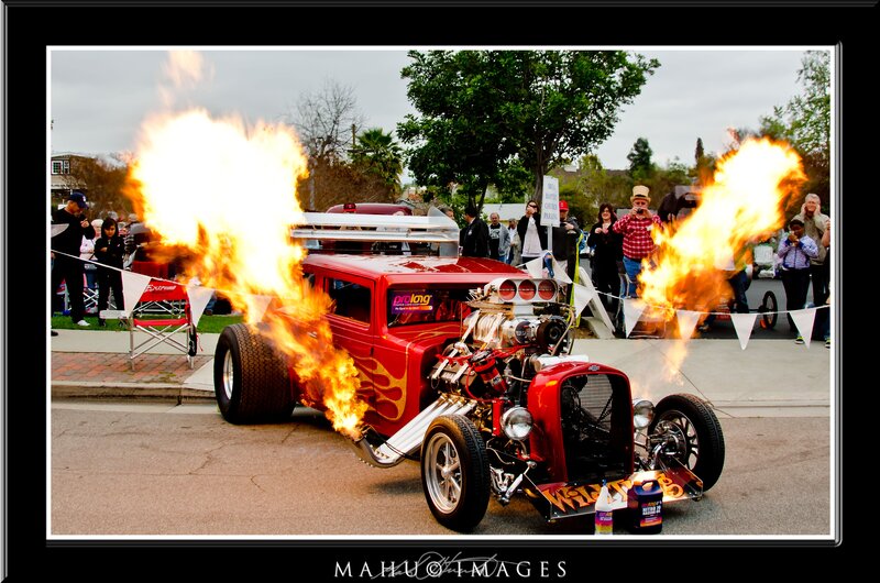 Hot rod with fire flames