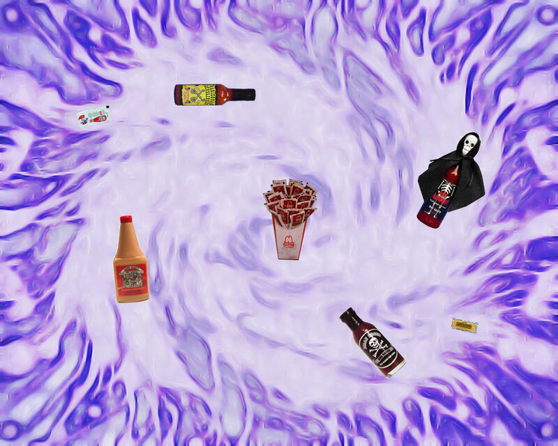 Hot sauce bottles and condiments
