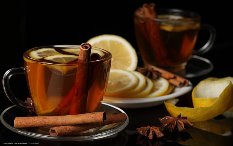 Hot tea with lemon and cinnamon
