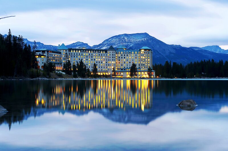 Hotel by Lake at Dusk