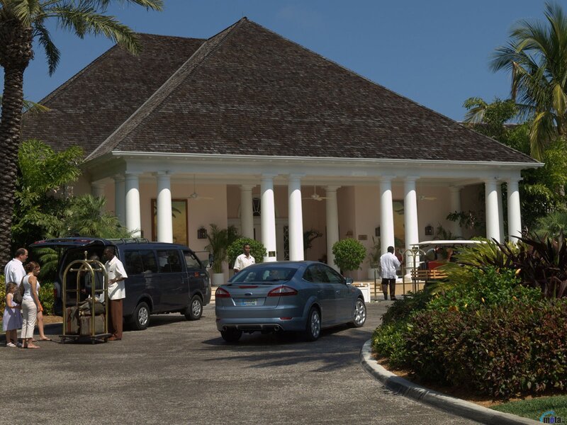 Hotel entrance with guests