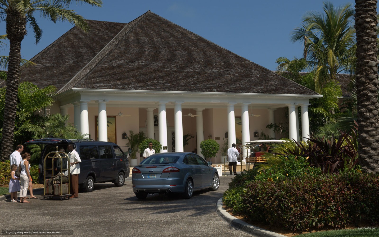 Hotel entrance with guests