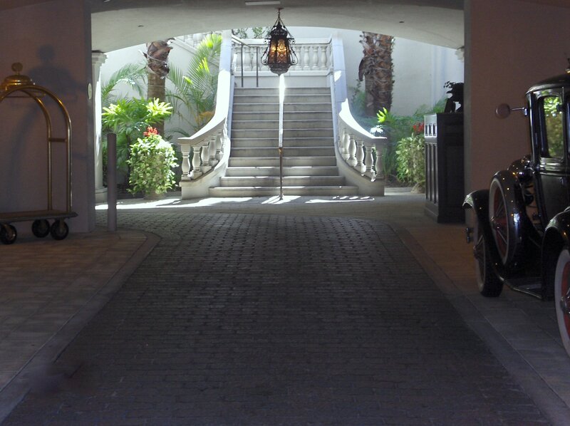 Hotel entrance with vintage car
