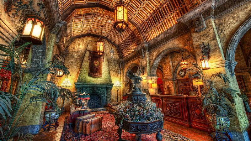 Hotel Lobby Interior — Brown, Dramatic