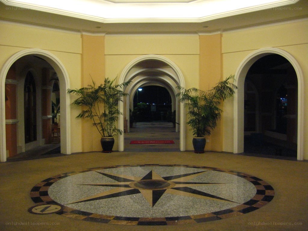 hotel lobby with compass design