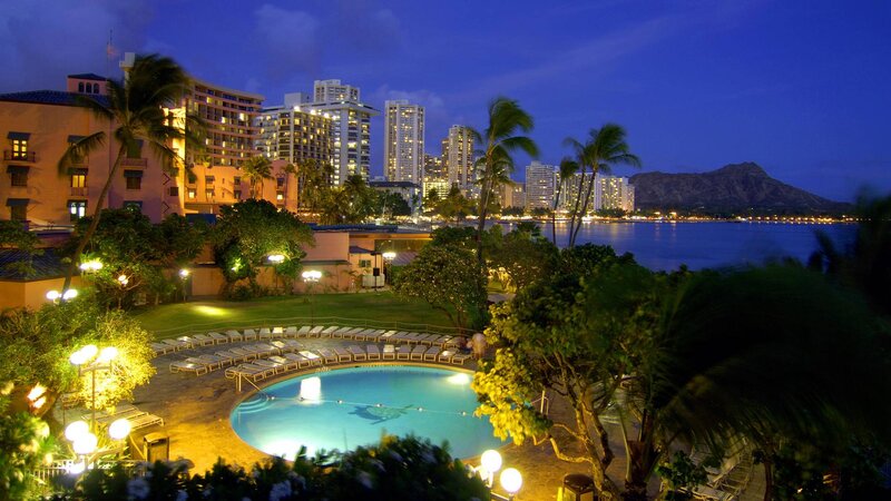 Hotel Pool at Night — Blue, Serene