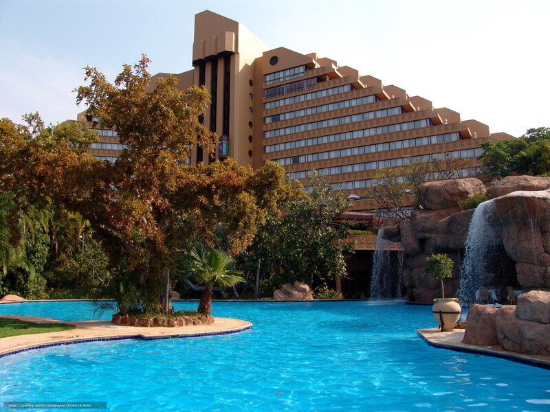 Hotel pool with waterfall