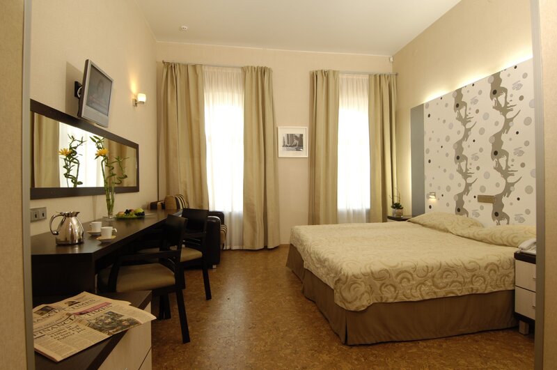 Hotel Room Interior — Beige, Calm, Morning, Photograph, Bed, Desk