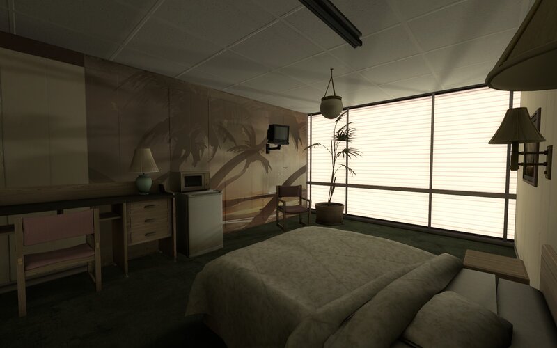 Hotel Room Interior — Brown, Calm, Night, 3d Render