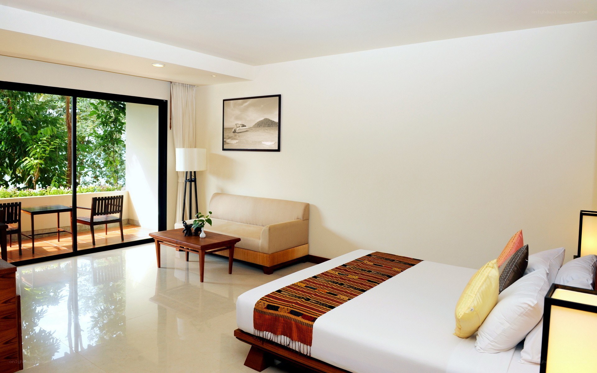 hotel room with balcony view