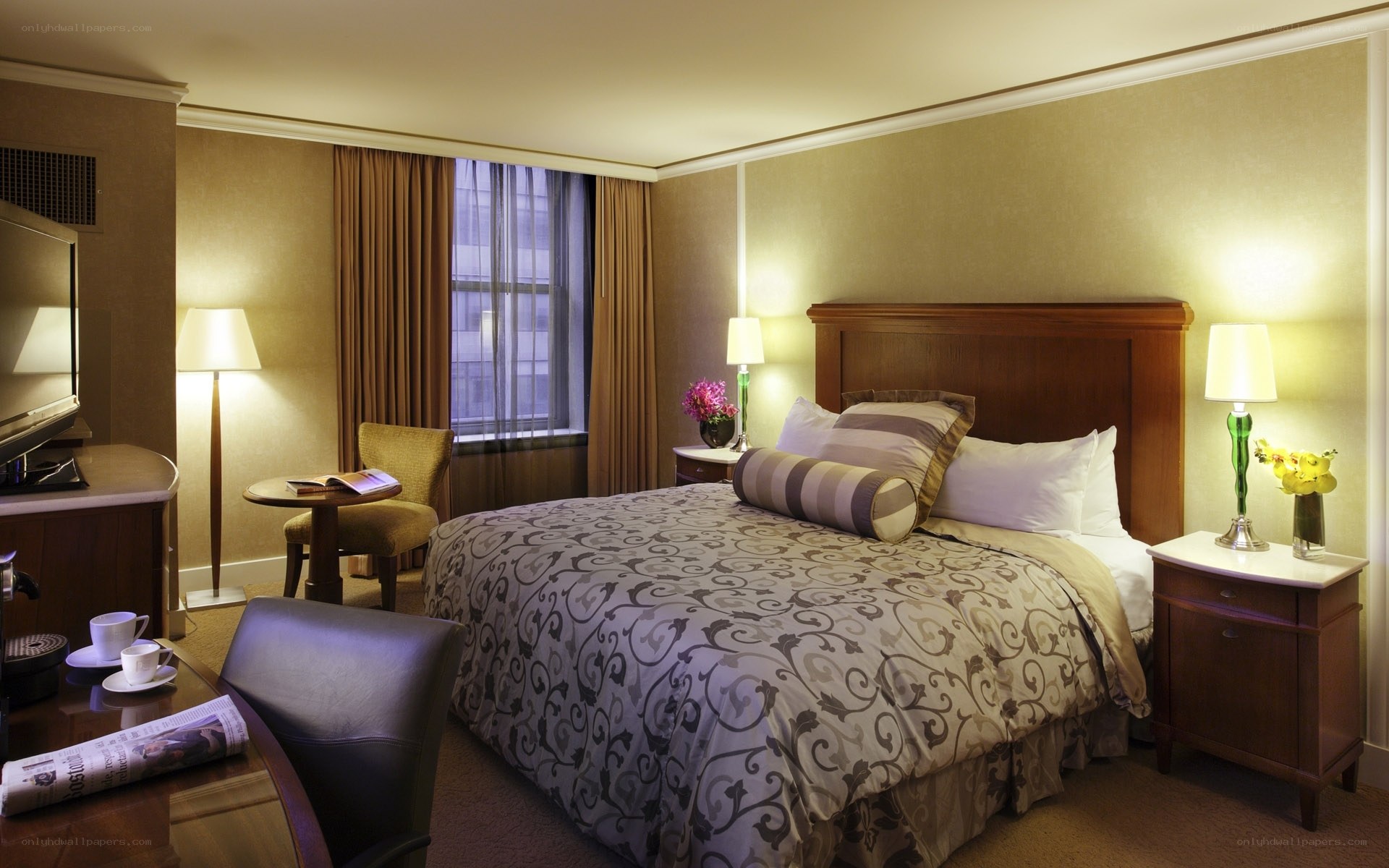 hotel room with bed and desk
