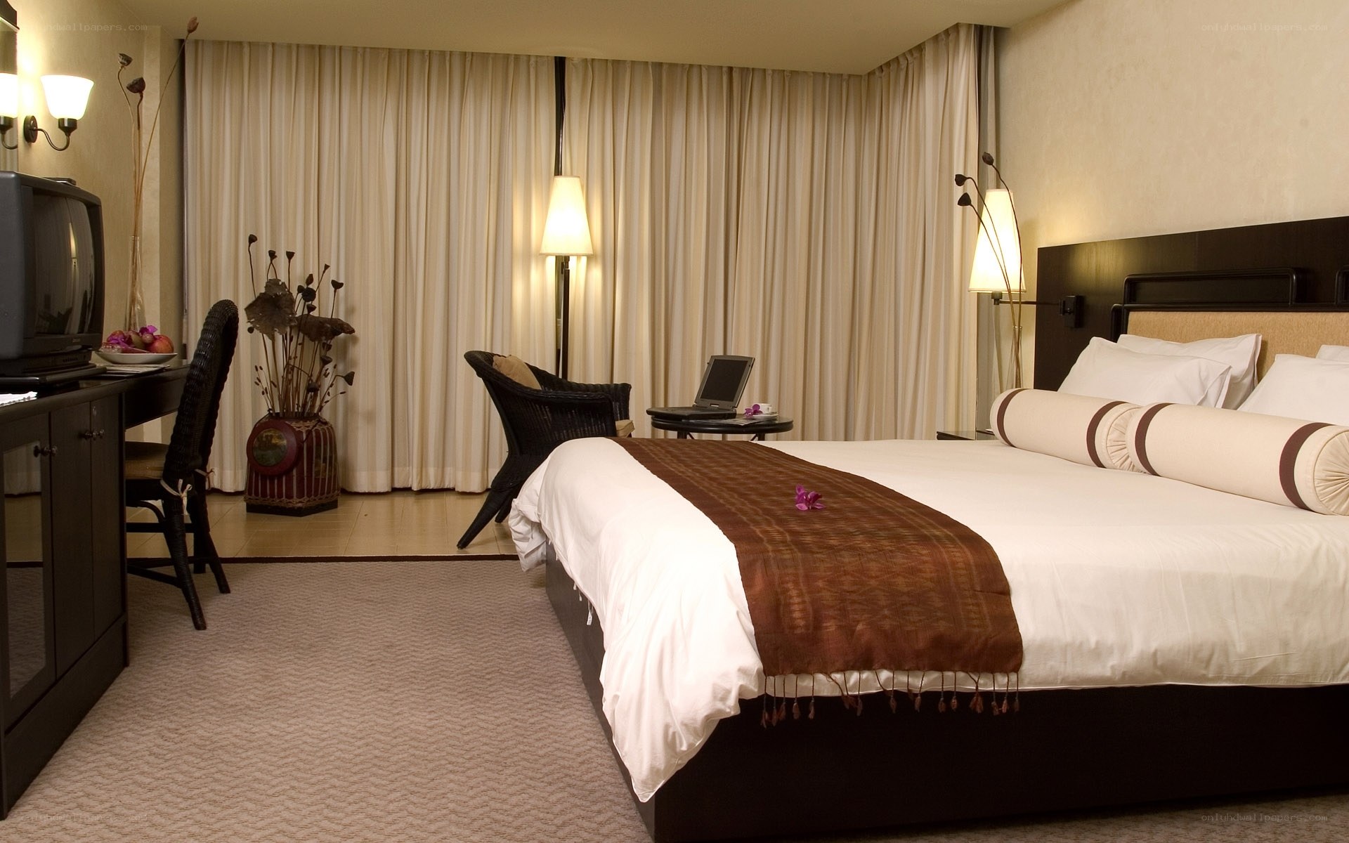hotel room with bed and desk